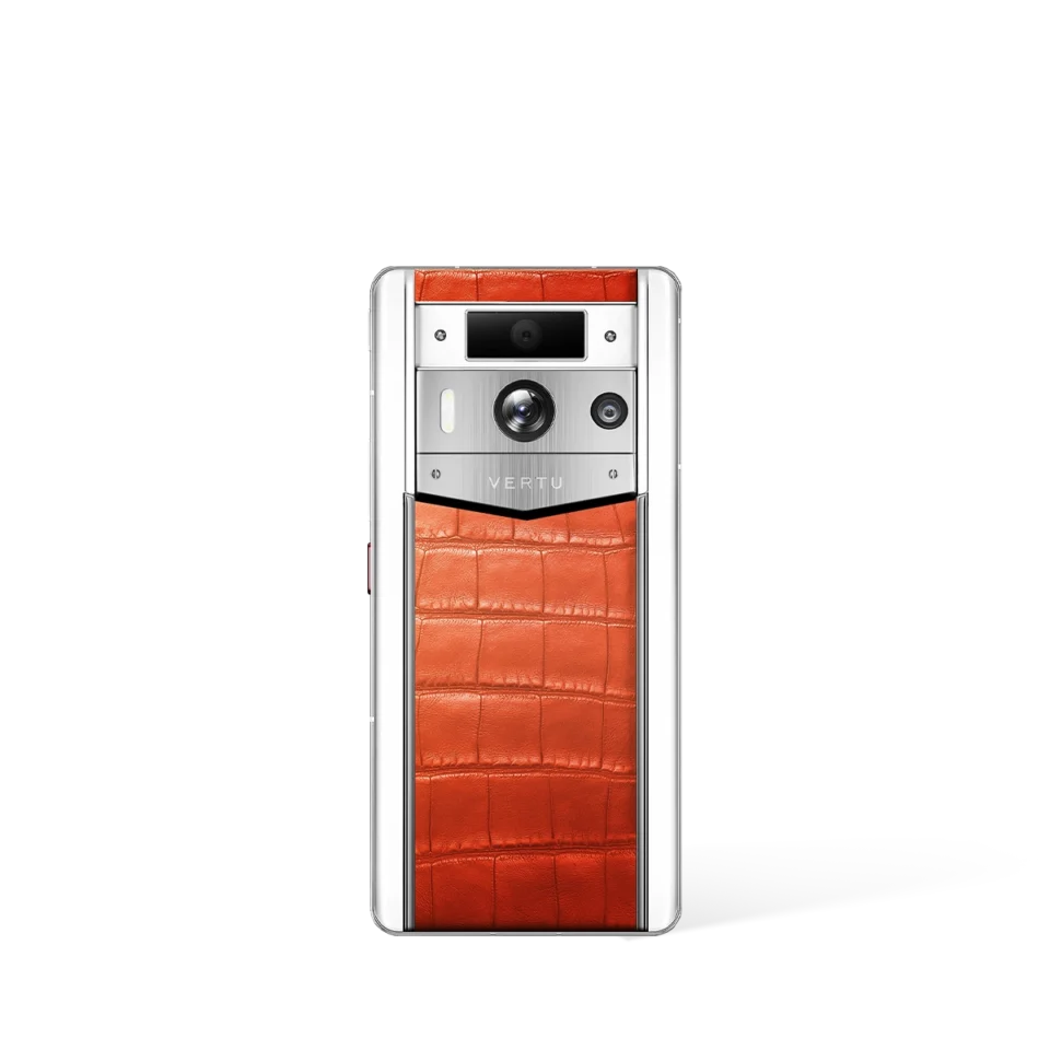 Vertu Metavertu 2 Max Screen White Alligator Skin Web3 AI Phone – Orange (Silver Case)